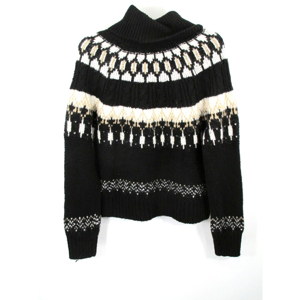 NWT OLD NAVY Turtleneck Sweater Women S Black Fair Isles Nordic Wool Blend